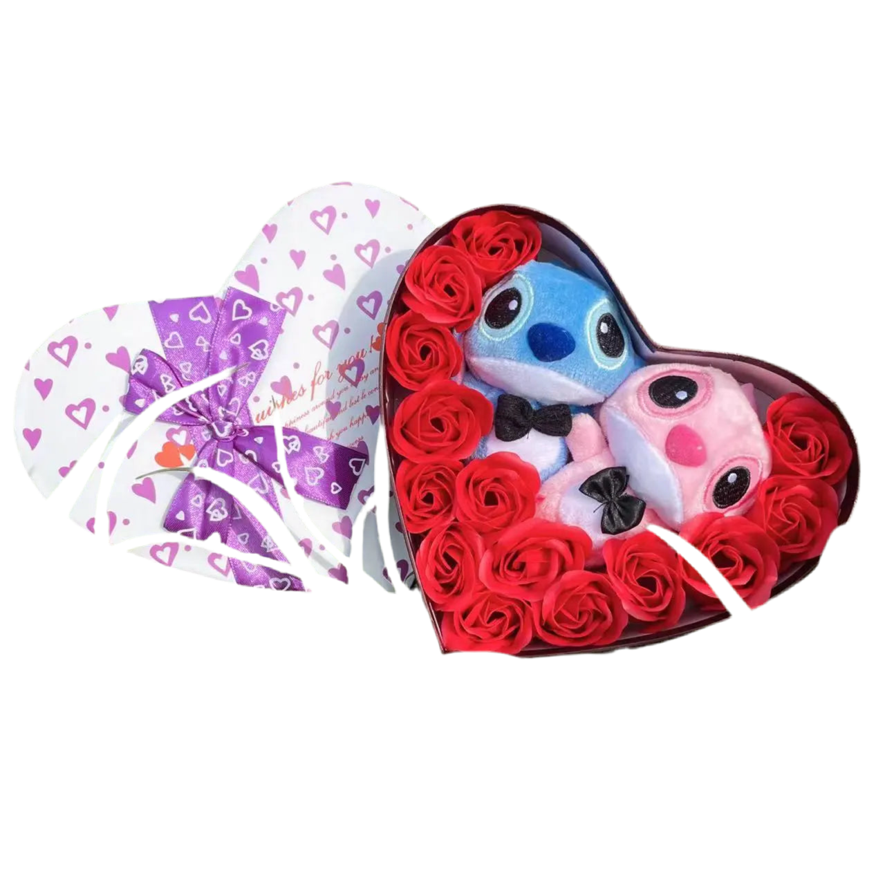 Stitch Plush Flower Heart Gift Box | Kawaii Disney-Inspired Keepsake Red