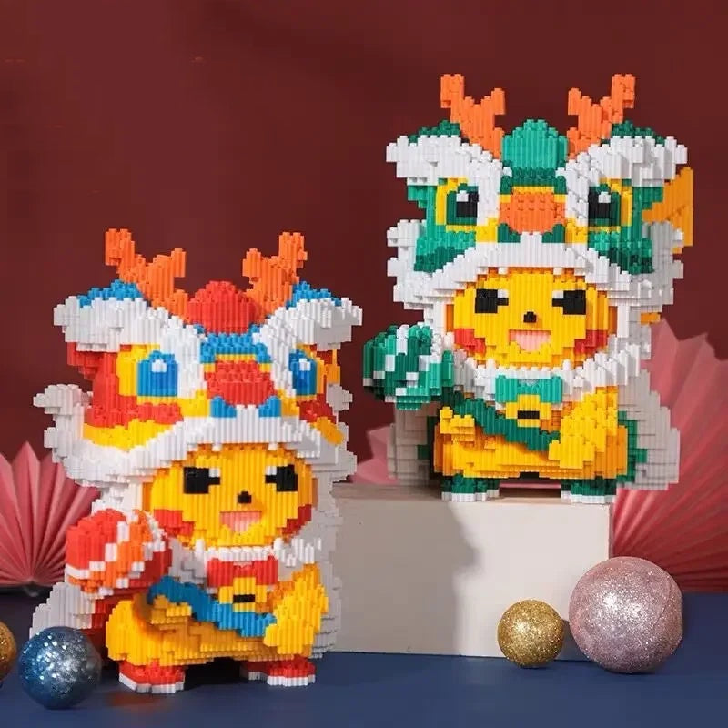 Red Lion Dance Pikachu Building Blocks – 600+ Pieces | Lunar New Year Edition