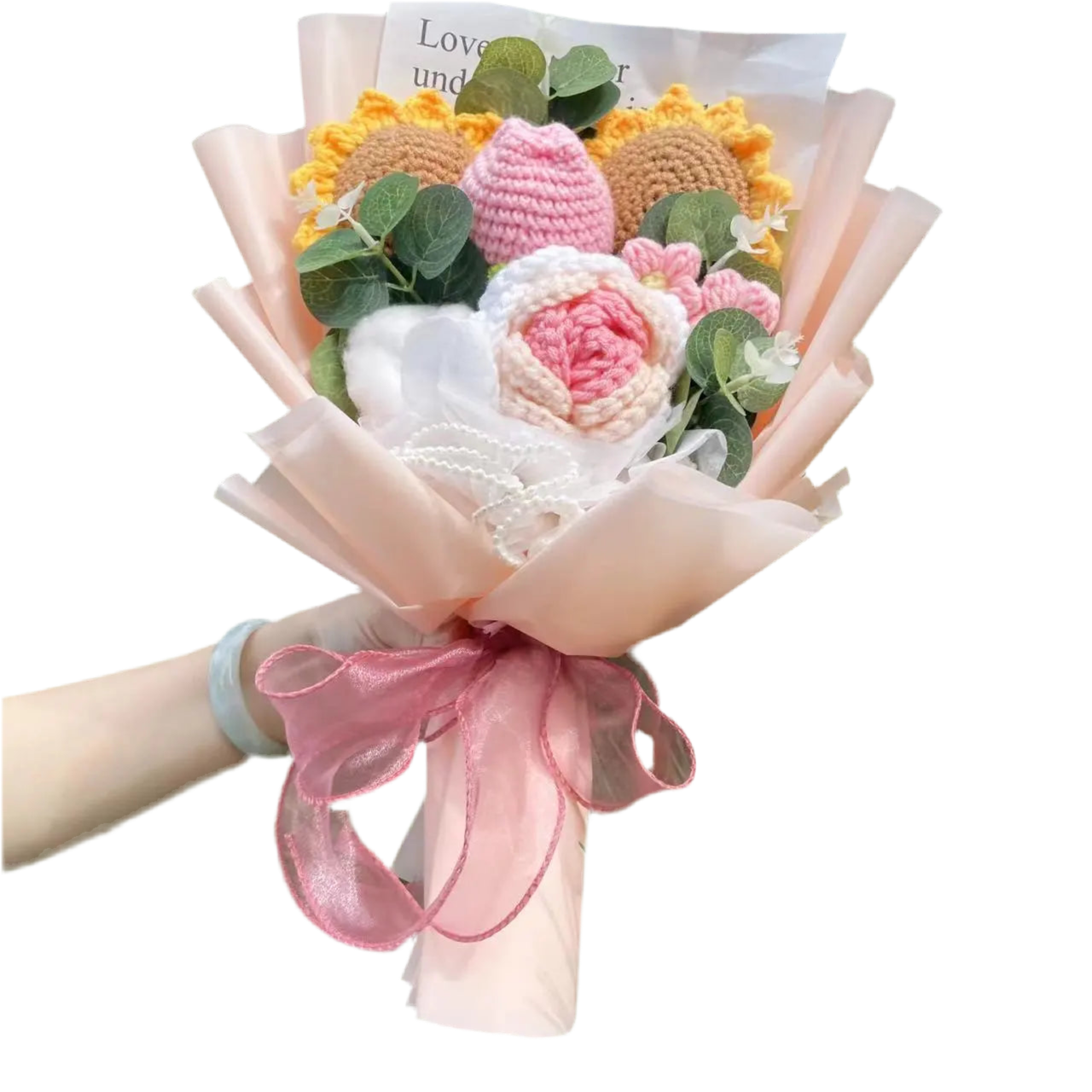 Plush Knitted Flower Gift Bouquet – Sunflowers, Tulips & Roses | Crochet Arrangement in Gift Box 3