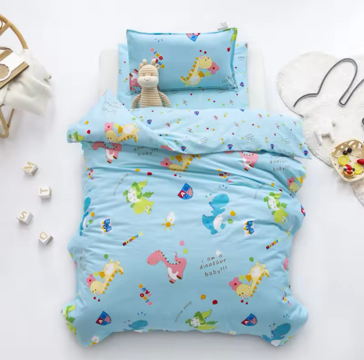 Baby/Toddler Bedding Set (3 Pack) Multicolor Blue Dinosaurs