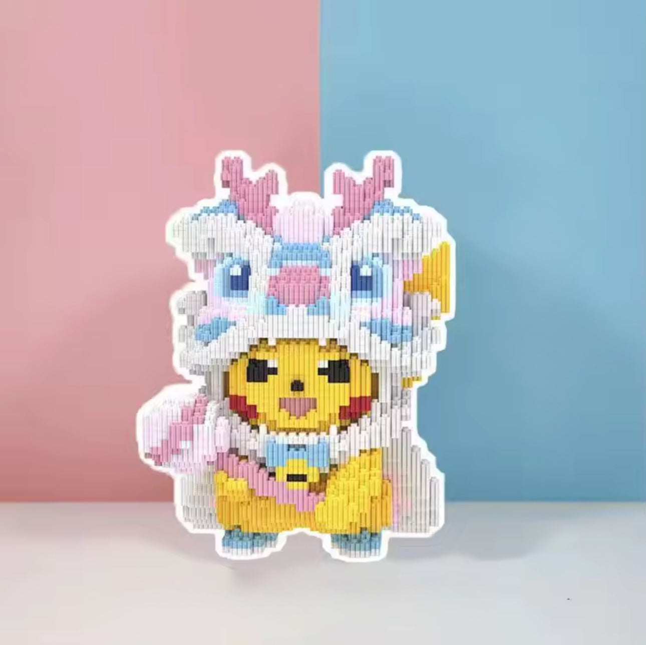 Red Lion Dance Pikachu Building Blocks – 600+ Pieces | Lunar New Year Edition Pink
