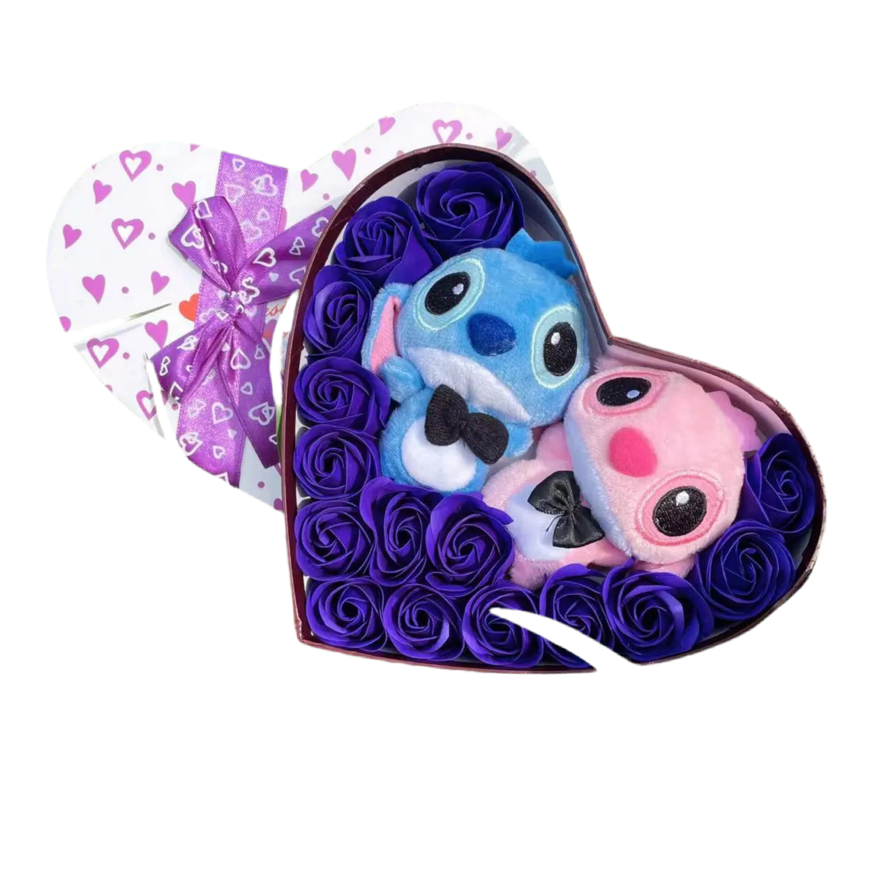 Stitch Plush Flower Heart Gift Box | Kawaii Disney-Inspired Keepsake Purple