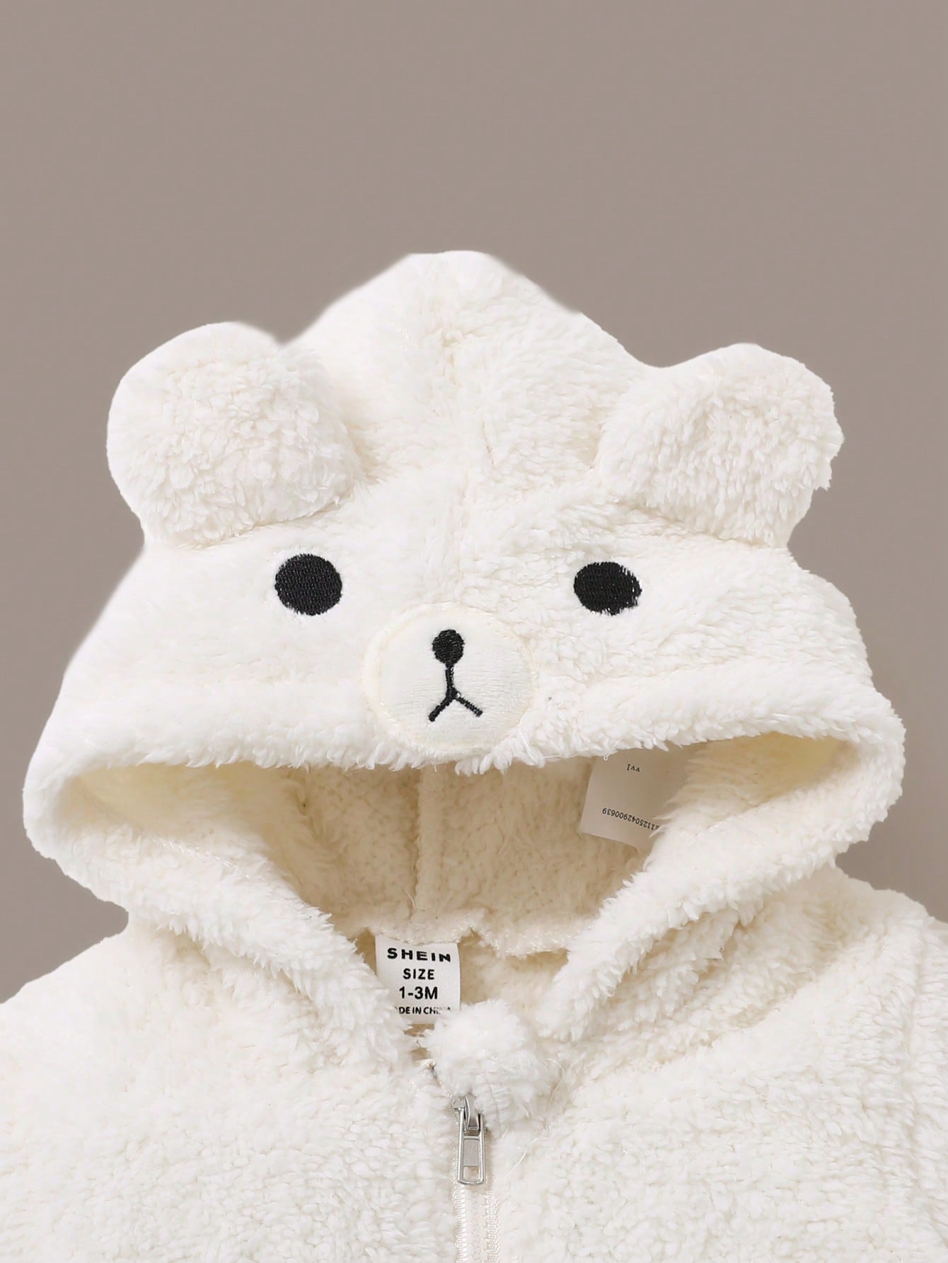 Newborn White Bear Hooded Romper – Plush Zip-Up Costume for Autumn & Winter | Ages 1M–12M