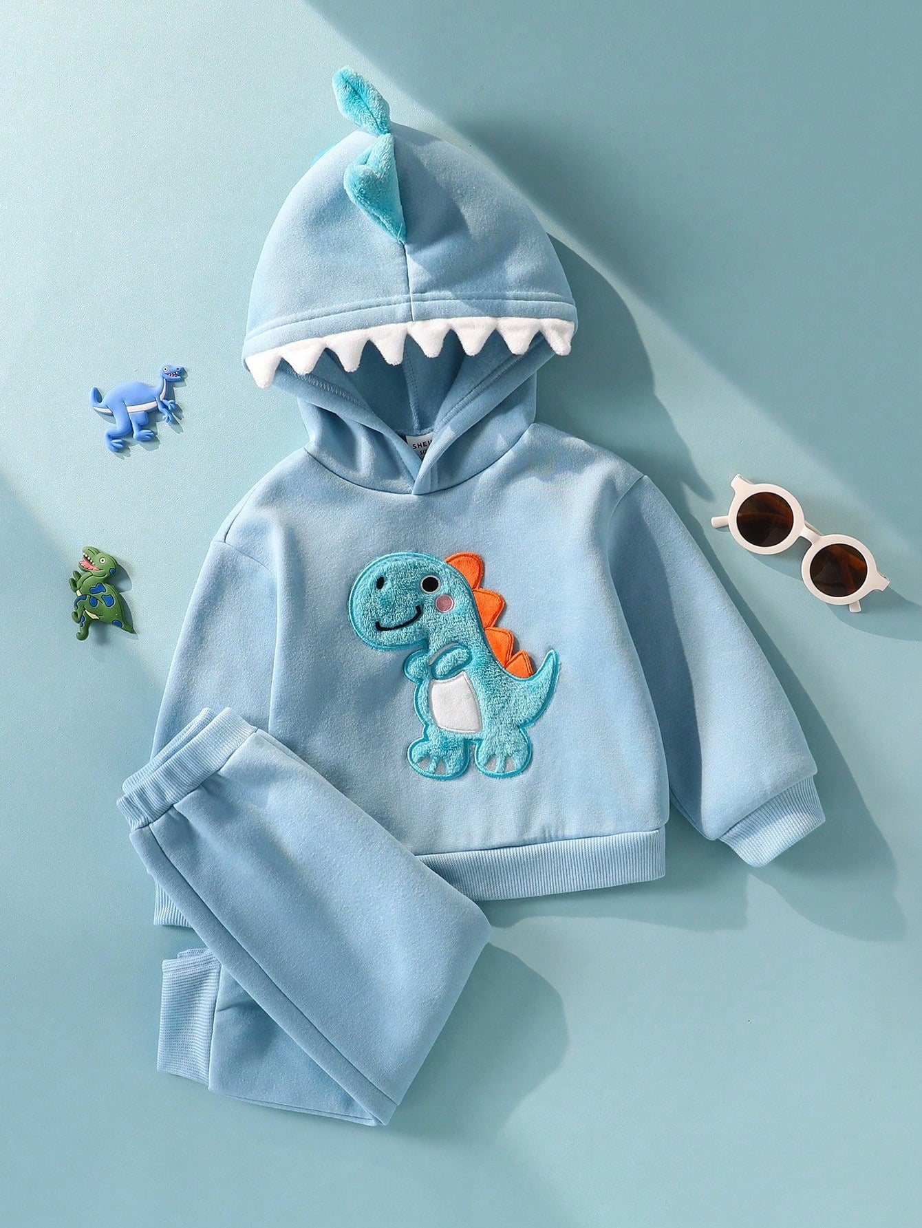 Baby/Toddler Boys Dinosaur Toddler Outfit – 3D Embroidered Furry Hoodie & Pants Set | Age 6m-3 YRS