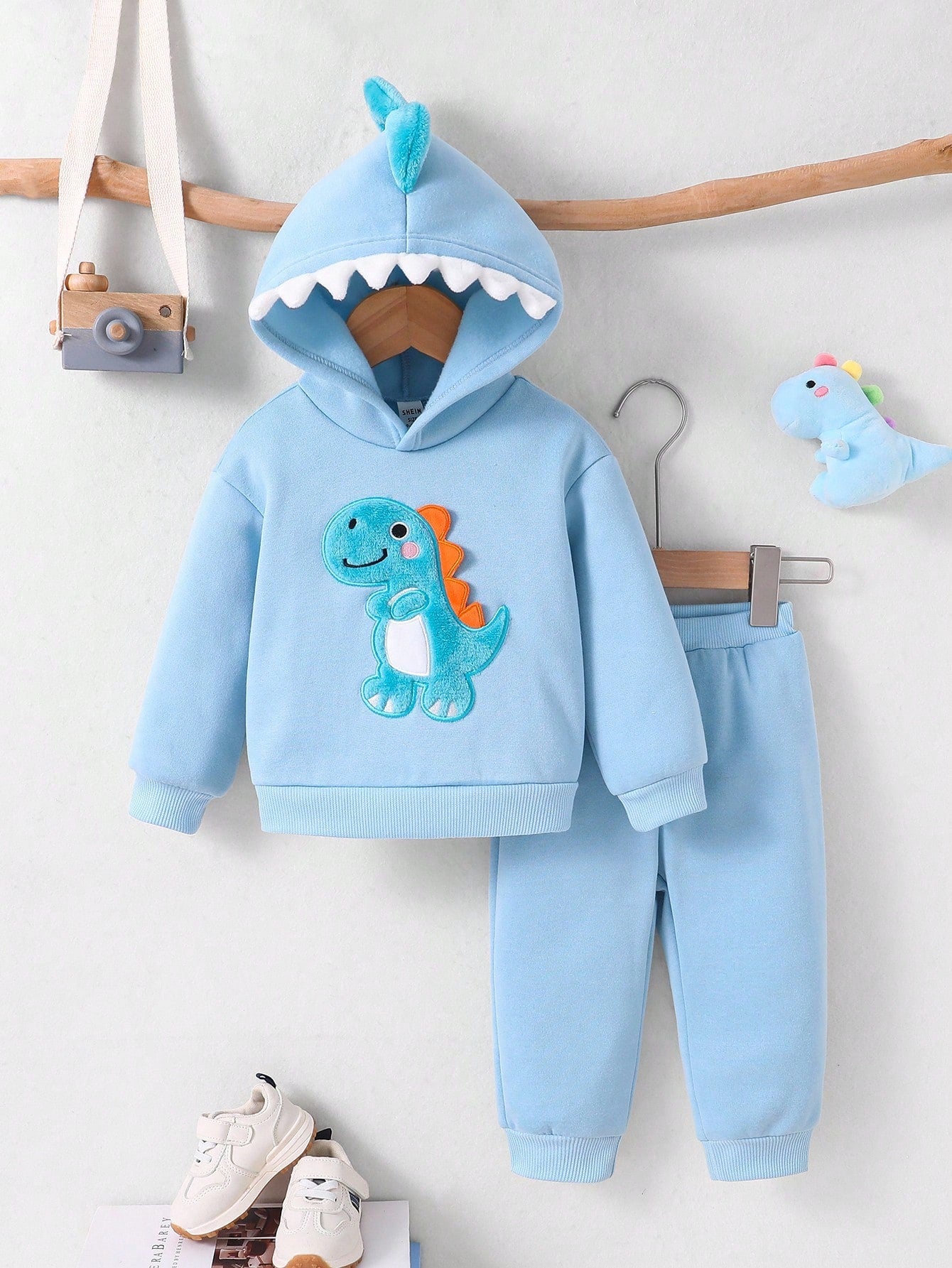 Baby/Toddler Boys Dinosaur Toddler Outfit – 3D Embroidered Furry Hoodie & Pants Set | Age 6m-3 YRS