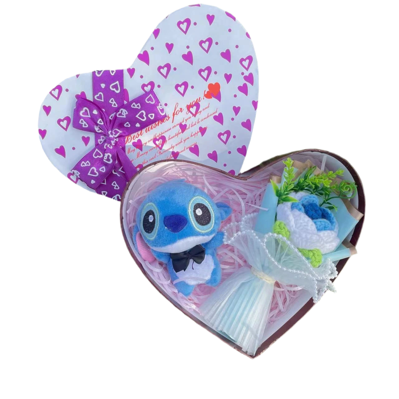 Stitch Plush Flower Heart Gift Box | Kawaii Disney-Inspired Keepsake Blue-Pink