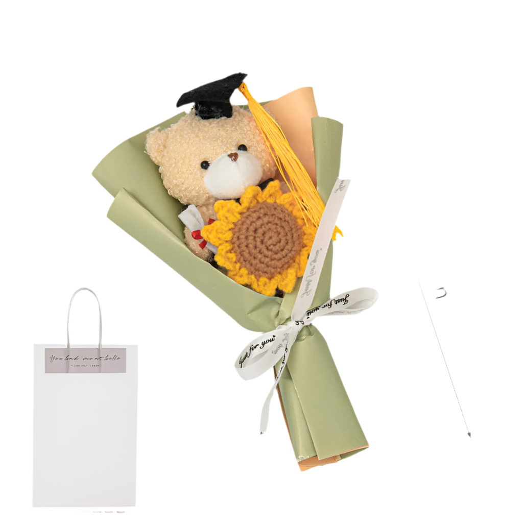 Handmade Graduation Plush Teddy Bear Flower Gift Bouquet Light Green - 23cm