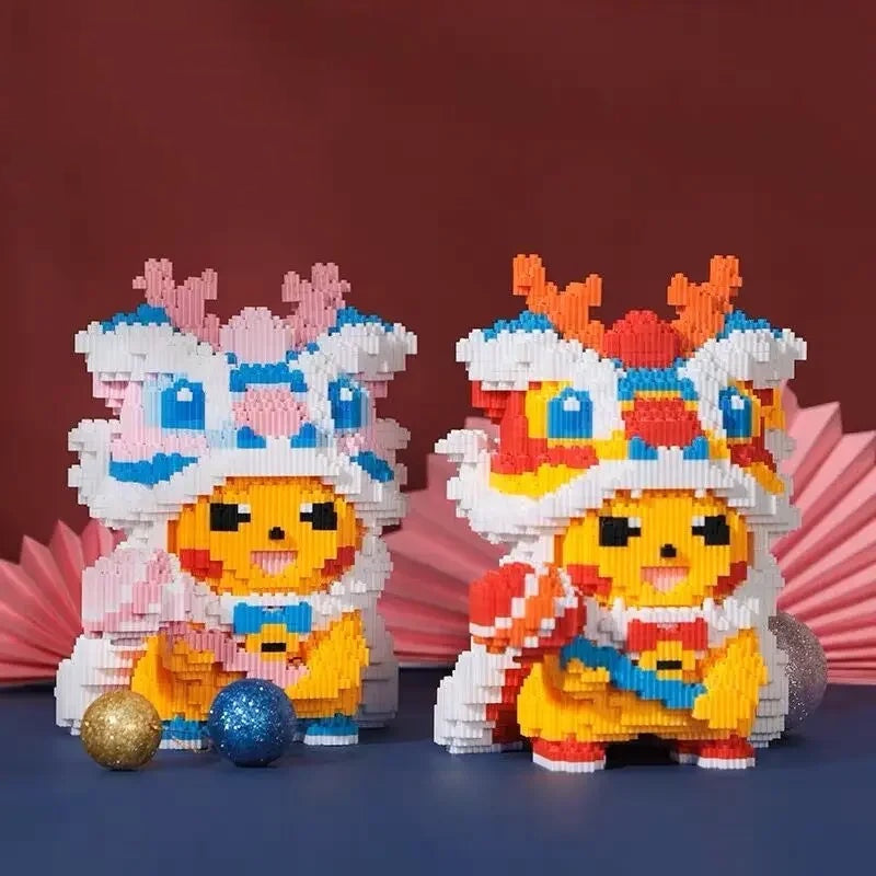 Red Lion Dance Pikachu Building Blocks – 600+ Pieces | Lunar New Year Edition