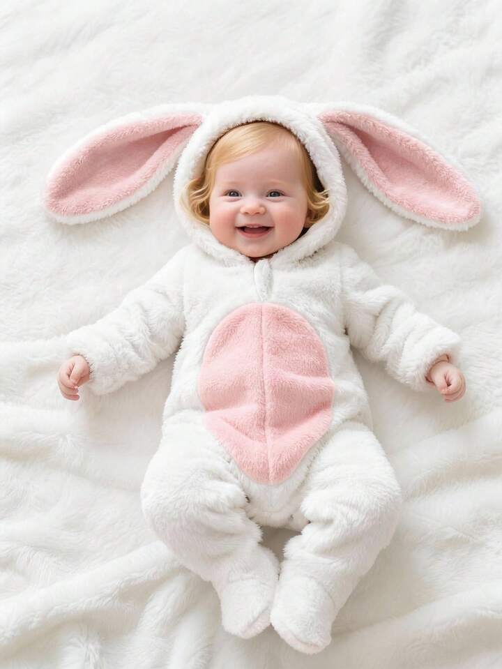 Baby Fleece Hooded Rabbit Romper – 3D Bunny Ears | Long Sleeve & Pants Set (Age Newborn-24M)