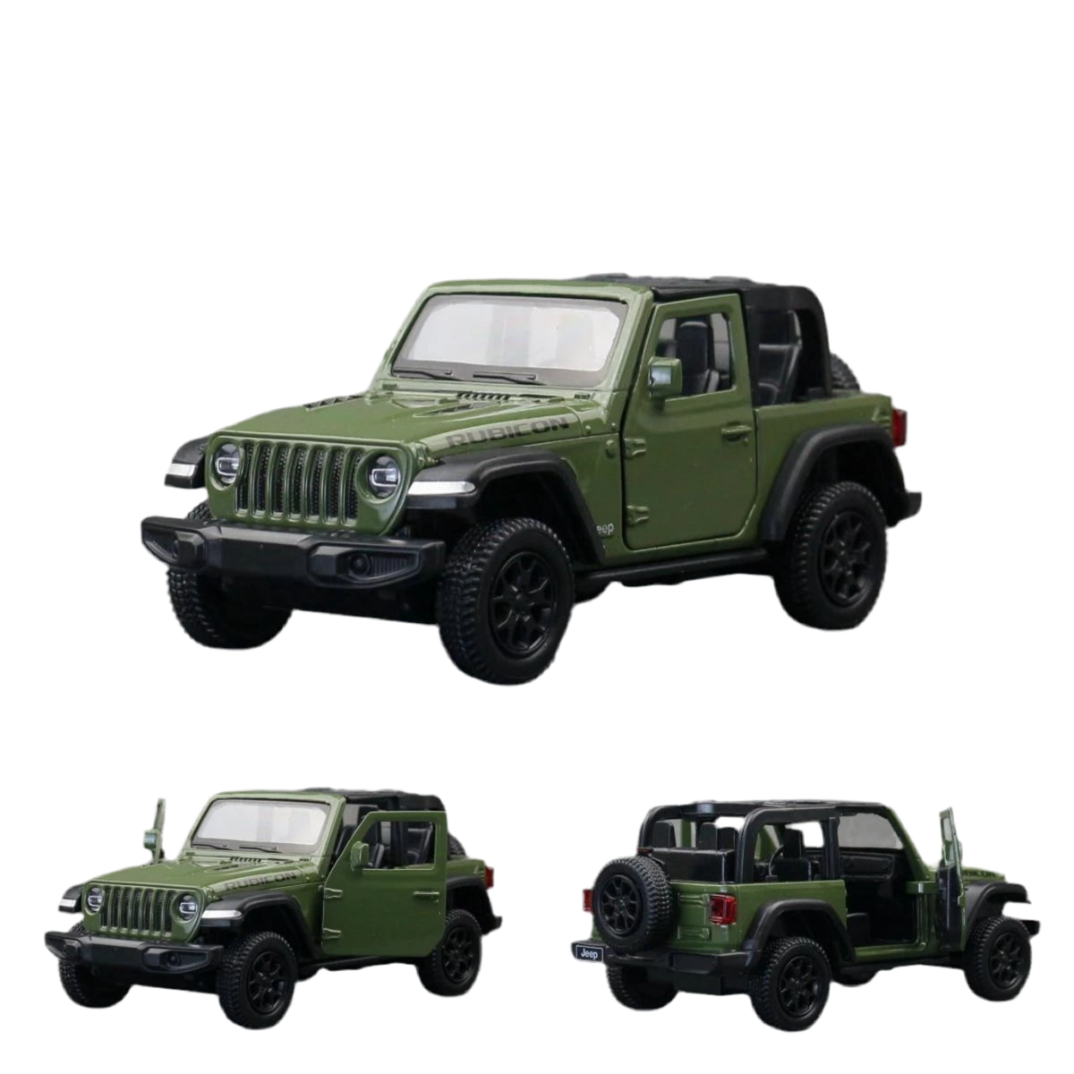 RMZ City 1/36 scale model of a Jeep Wrangler Rubicon Toy Car Green