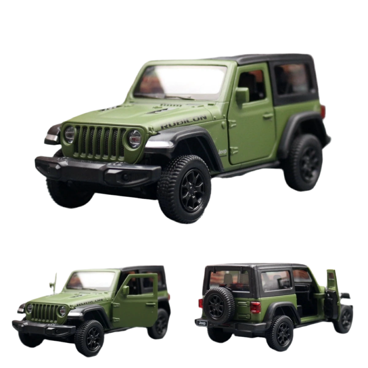 RMZ City 1/36 scale model of a Jeep Wrangler Rubicon Toy Car Matte Green