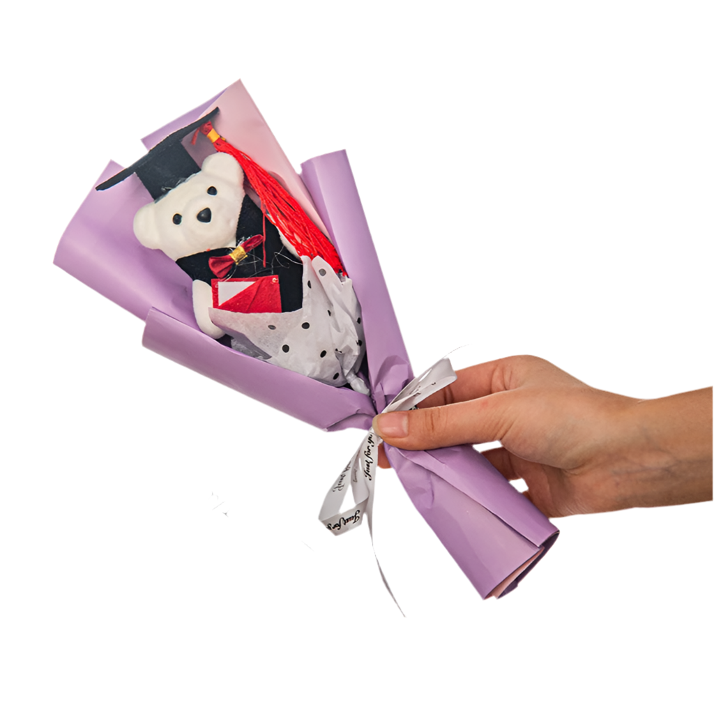 Handmade Graduation Plush Teddy Bear Flower Gift Bouquet Purple - 28cm