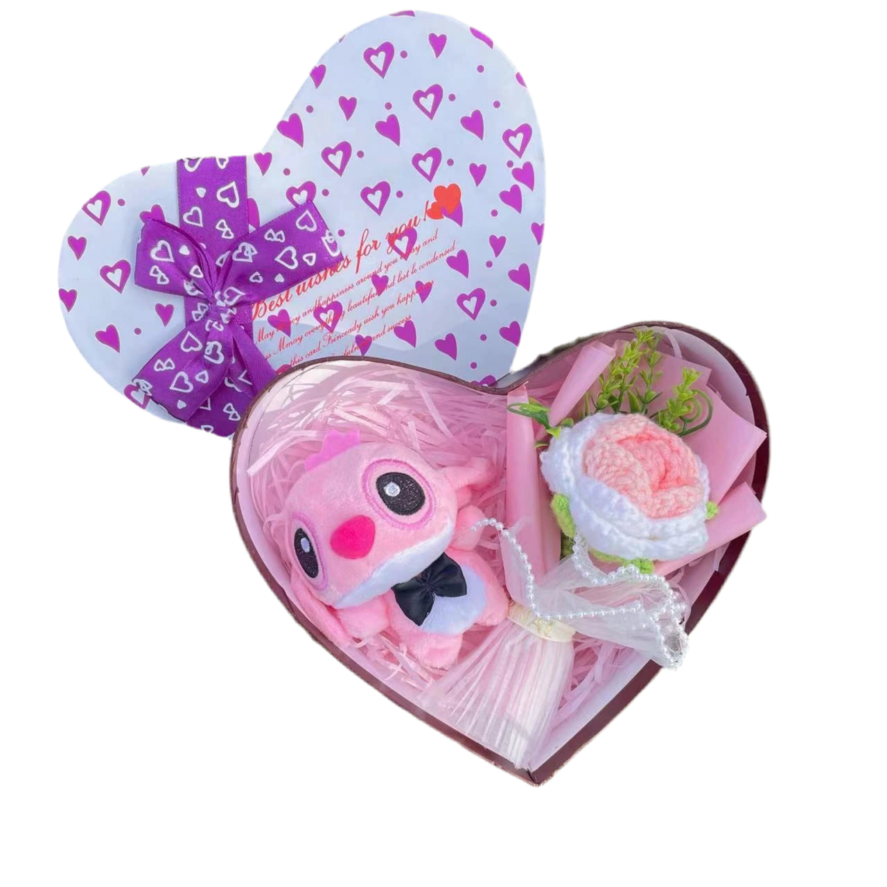 Stitch Plush Flower Heart Gift Box | Kawaii Disney-Inspired Keepsake Pink