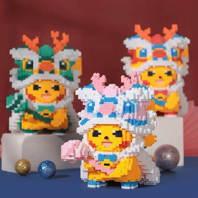Red Lion Dance Pikachu Building Blocks – 600+ Pieces | Lunar New Year Edition