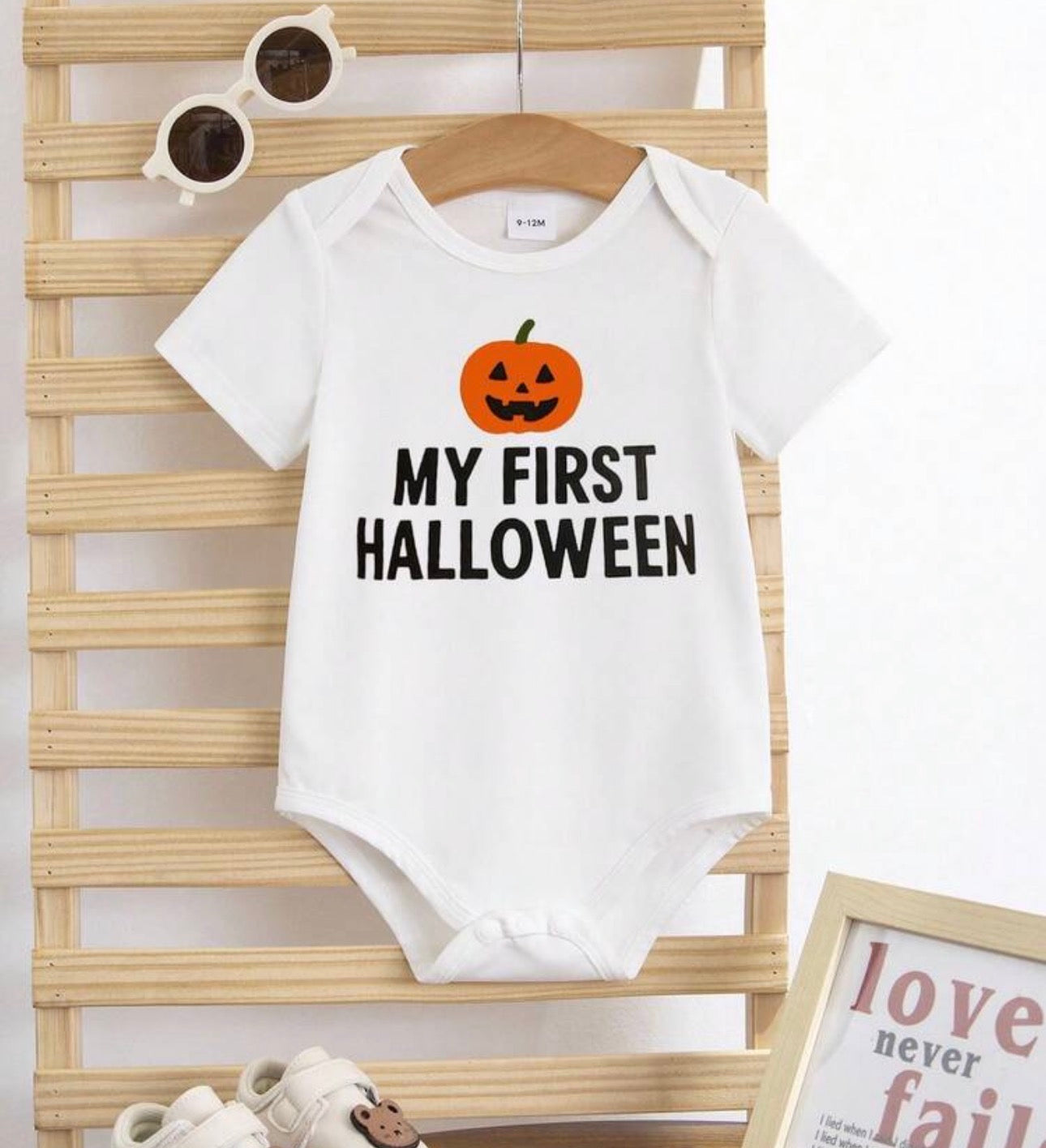 Unisex My First Halloween Baby Romper – Short Sleeve White Bodysuit | Age Newborn-18M