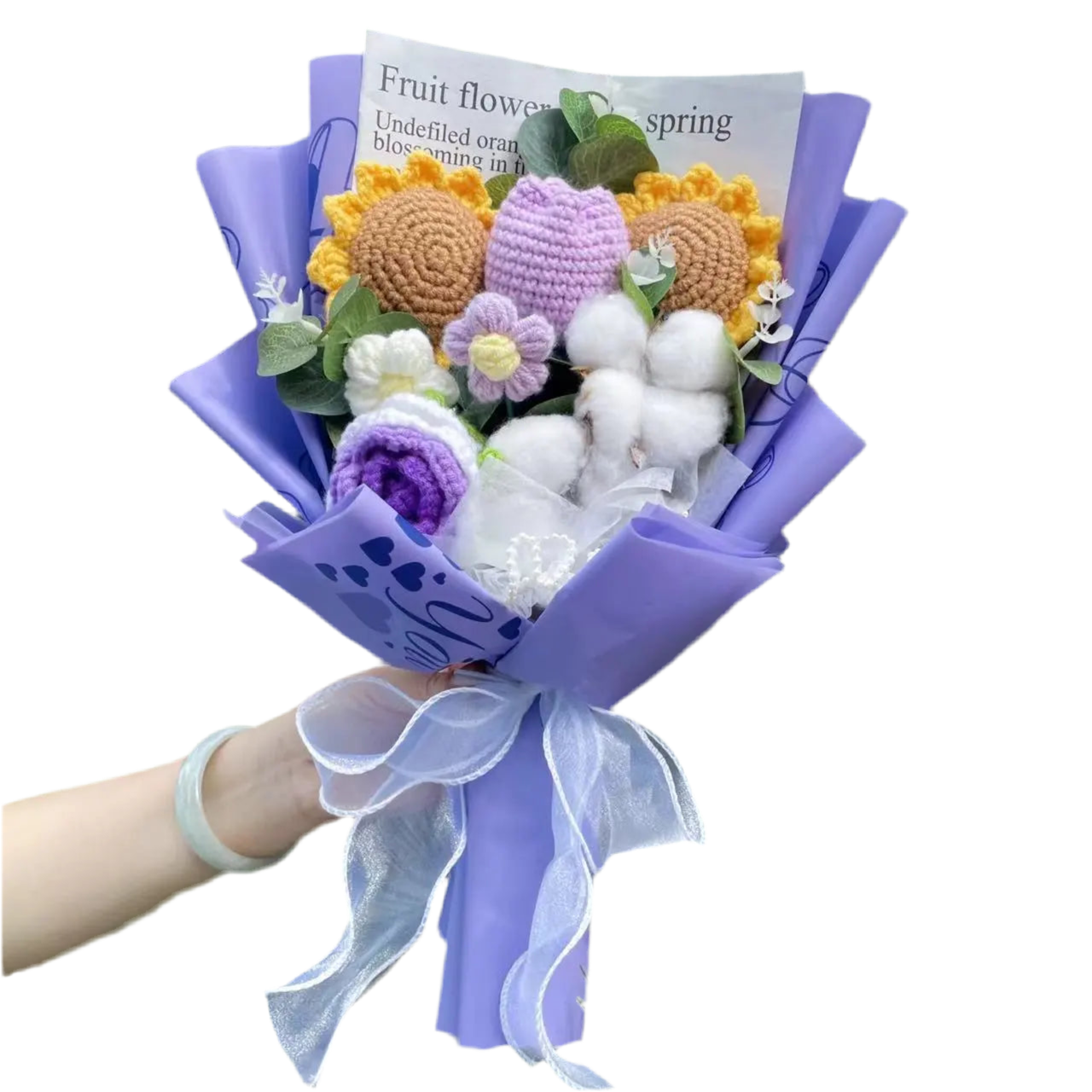 Plush Knitted Flower Gift Bouquet – Sunflowers, Tulips & Roses | Crochet Arrangement in Gift Box 4