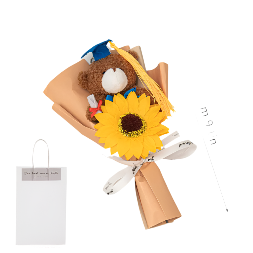 Handmade Graduation Plush Teddy Bear Flower Gift Bouquet Brown - 23cm