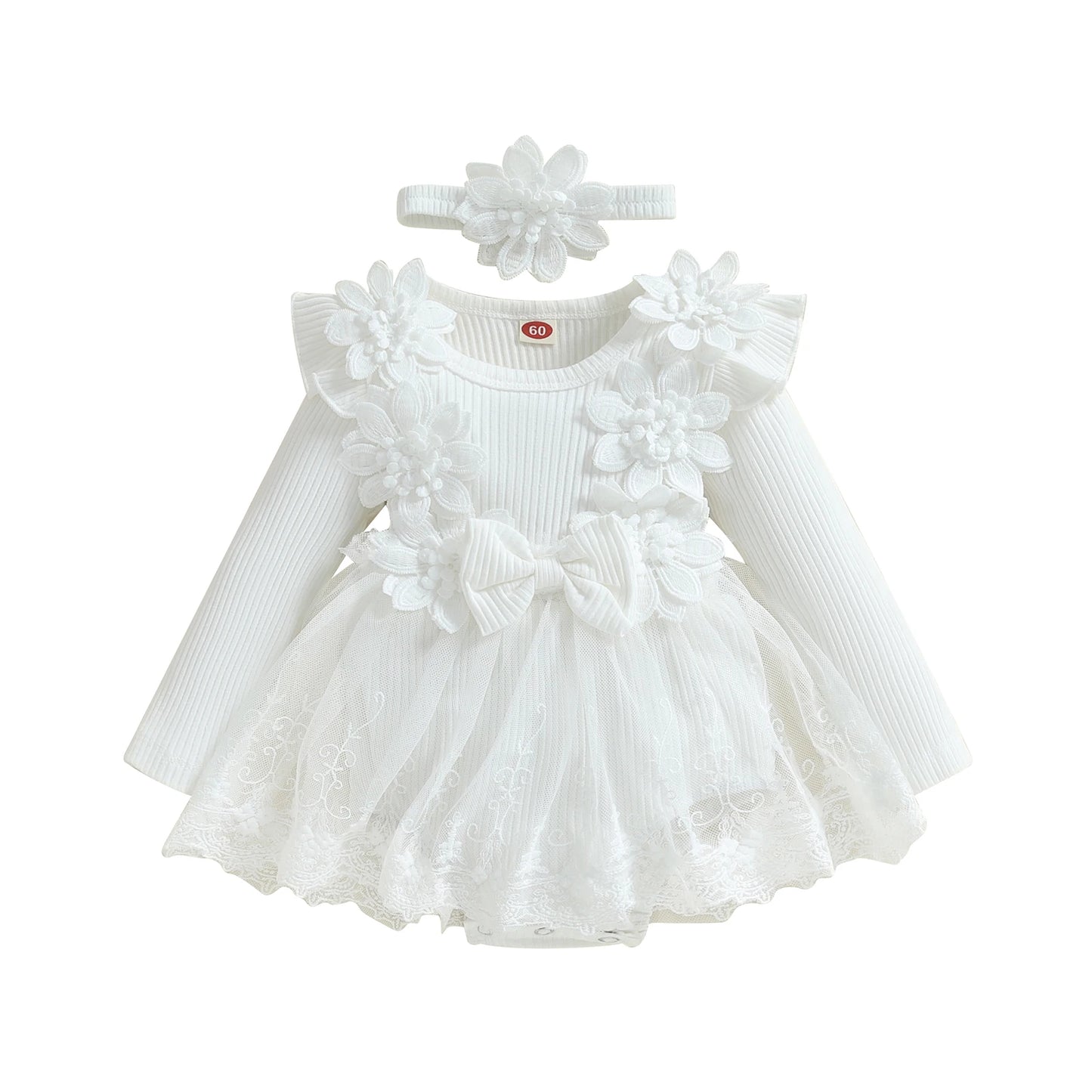 Baby Girls Floral Romper Dress (Age 3M-18M) White