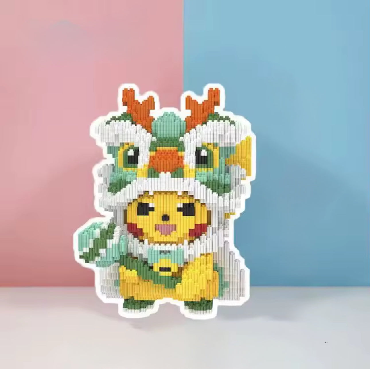 Red Lion Dance Pikachu Building Blocks – 600+ Pieces | Lunar New Year Edition Green