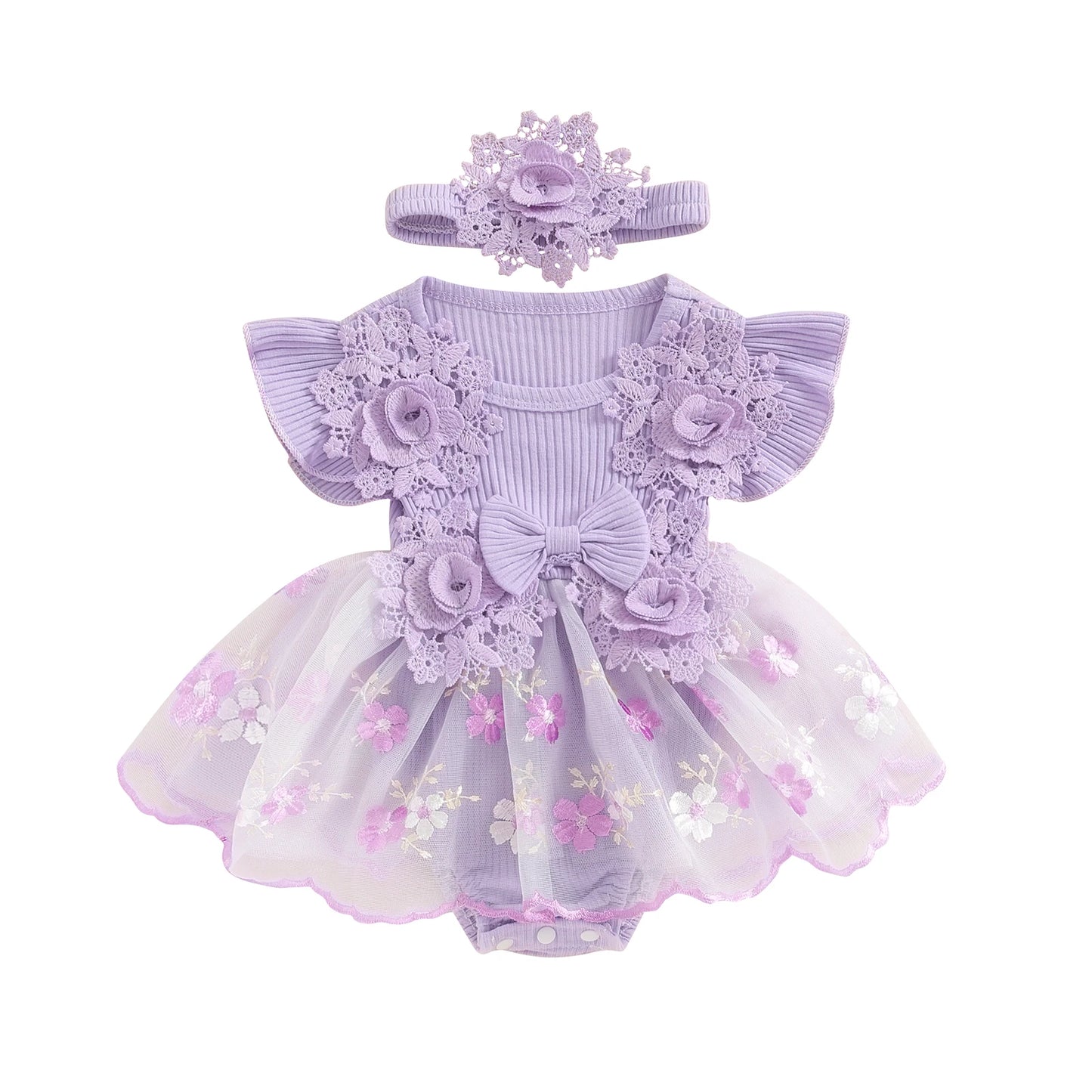 Baby Girls Floral Romper Dress (Age 3M-18M) Purple 1