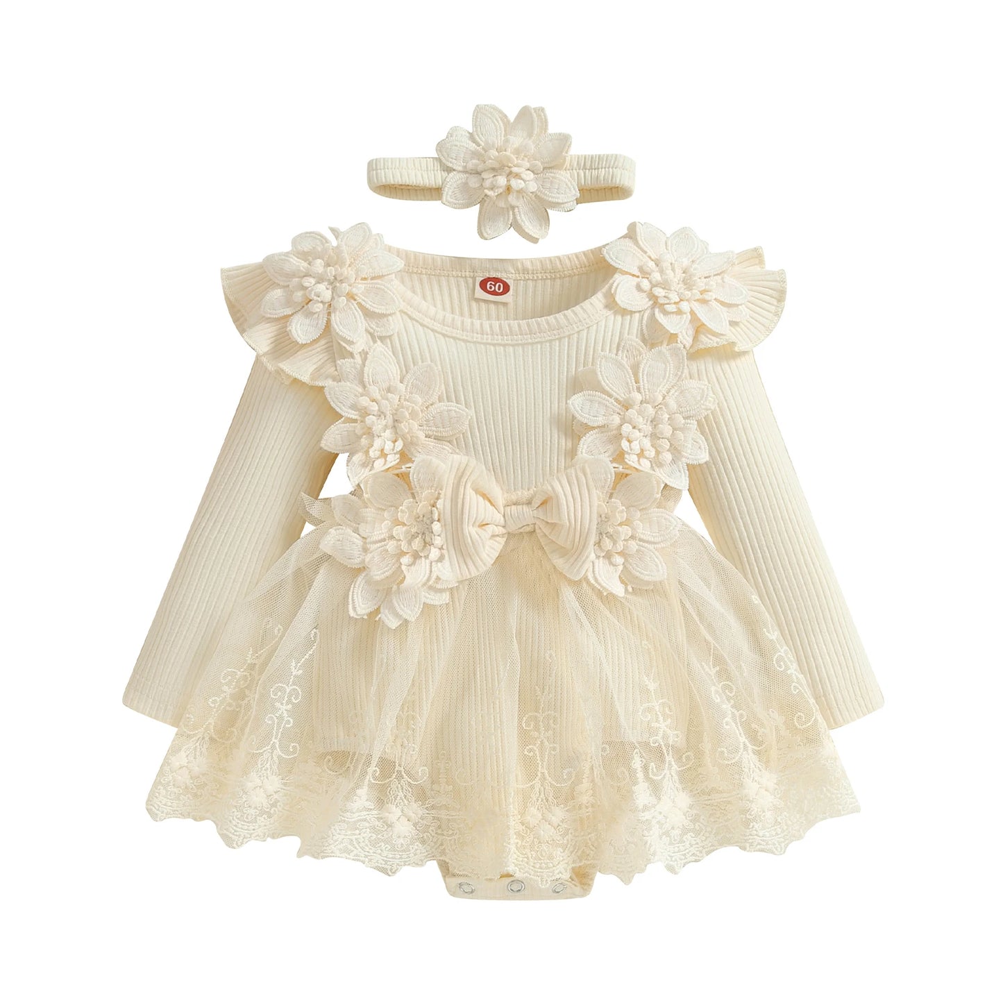 Baby Girls Floral Romper Dress (Age 3M-18M) Beige 1