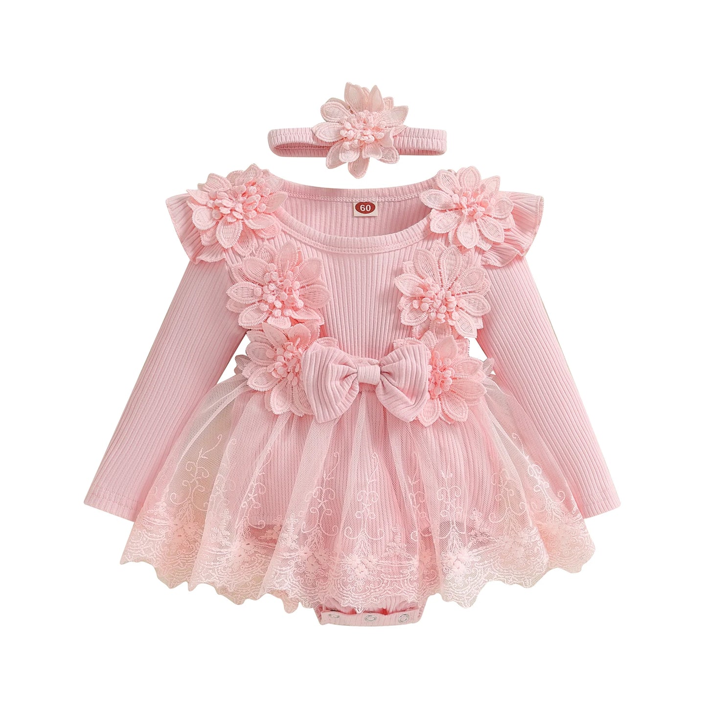 Baby Girls Floral Romper Dress (Age 3M-18M) Pink