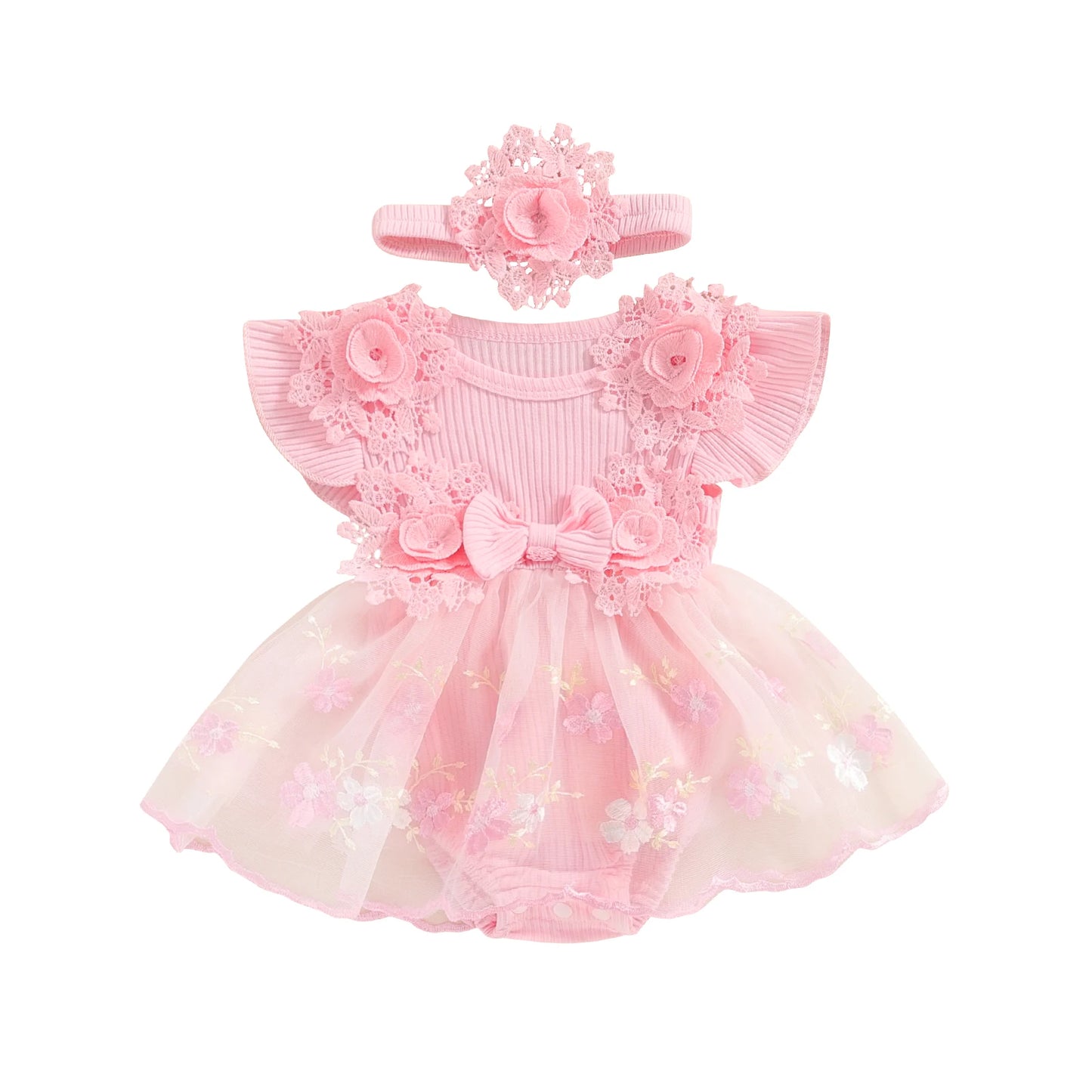 Baby Girls Floral Romper Dress (Age 3M-18M) Pink 2