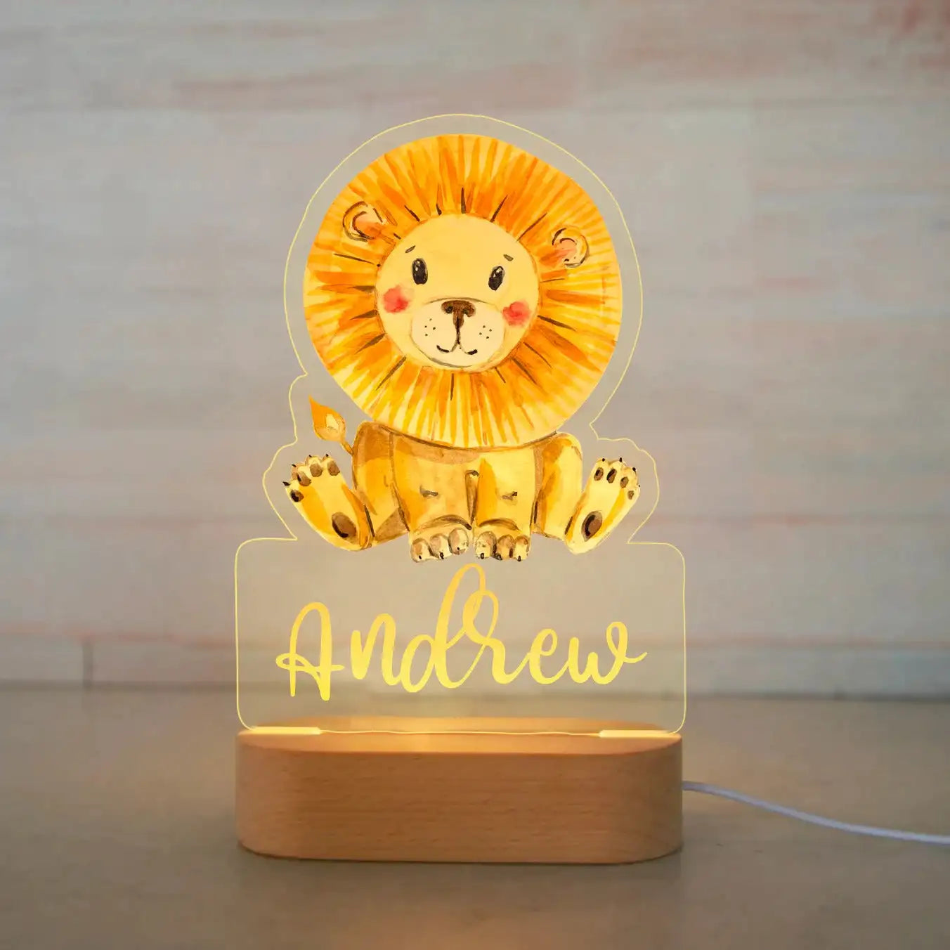 Personalized Children Animal Night Light Custom Name Acrylic Lamp 04 Lion