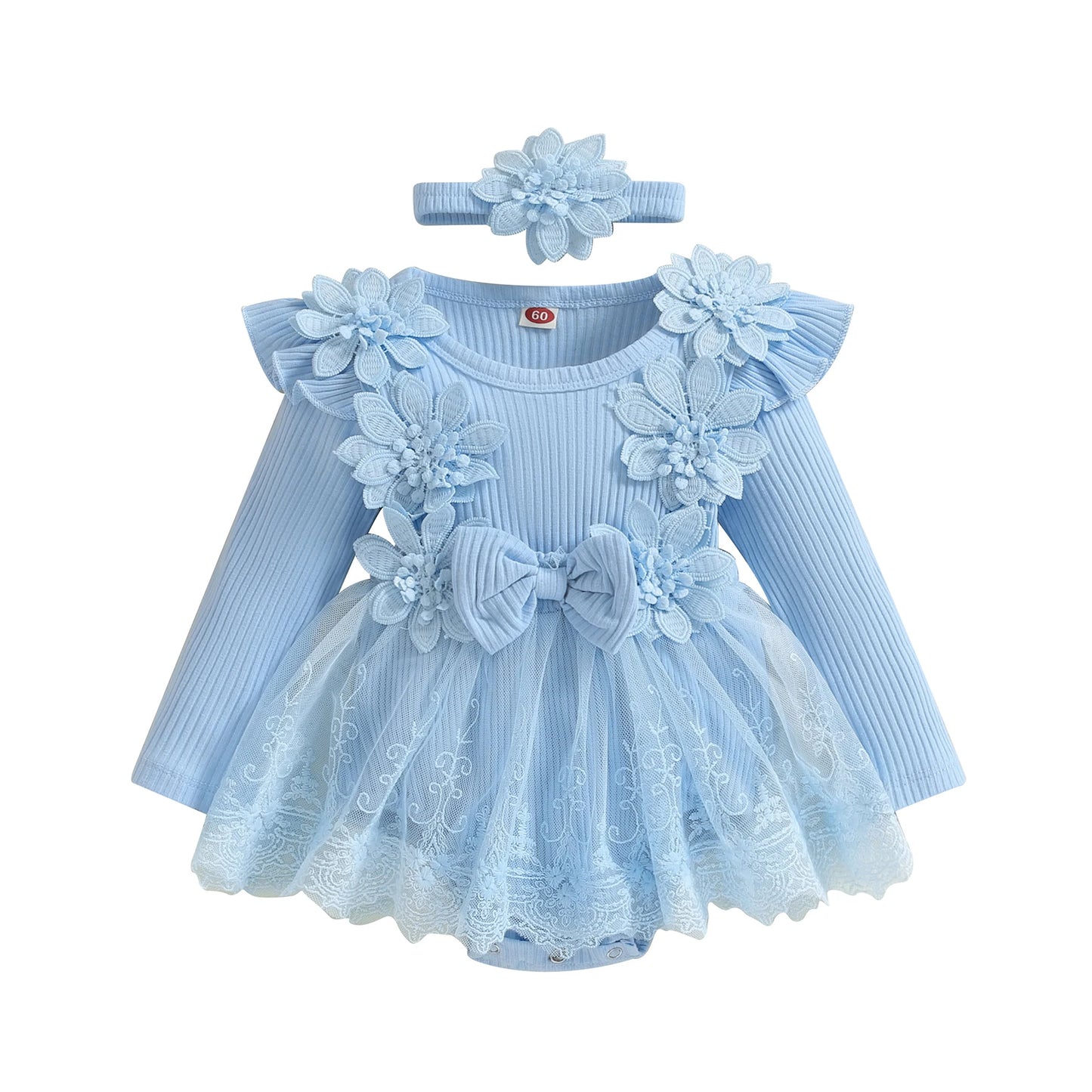 Baby Girls Floral Romper Dress (Age 3M-18M) Blue 1