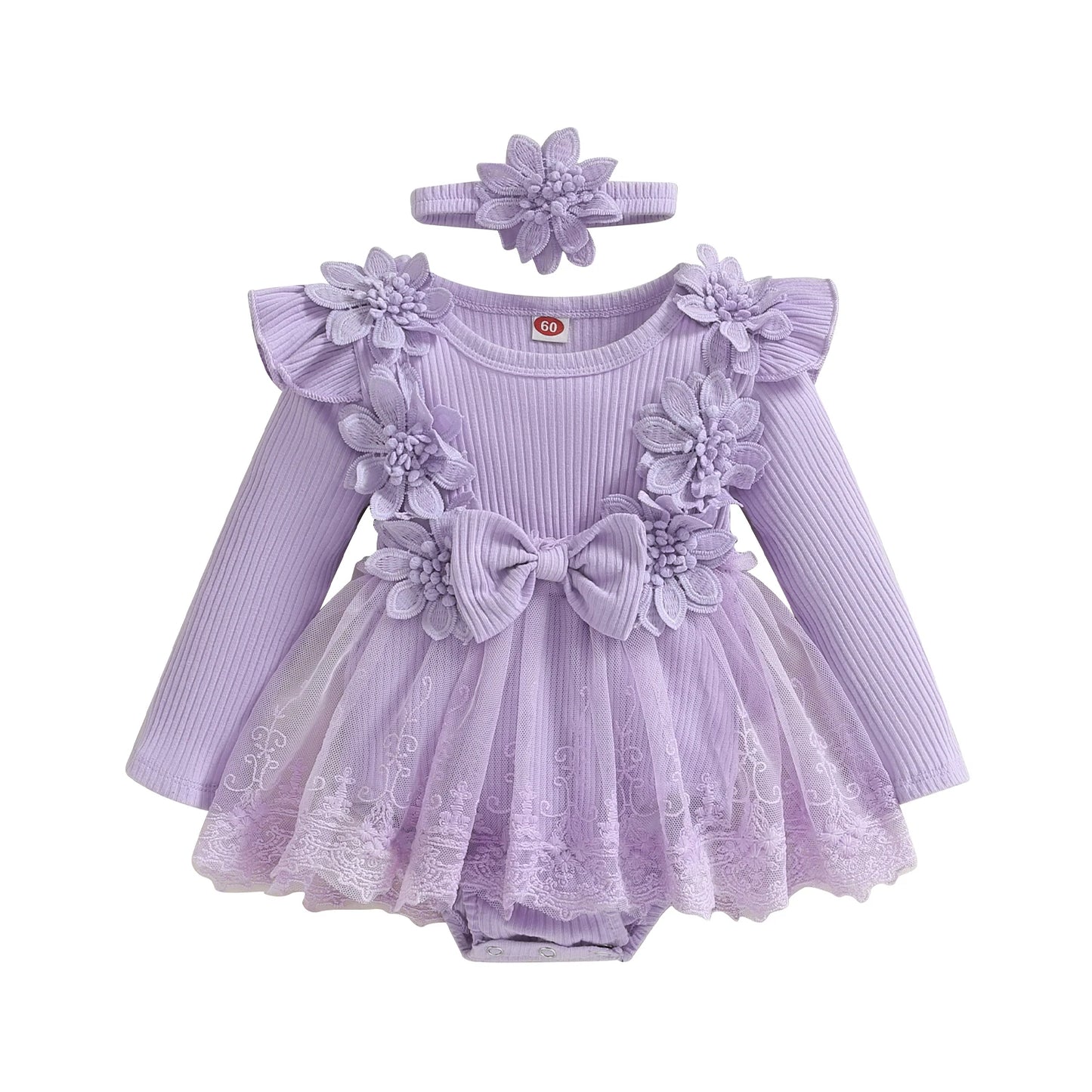 Baby Girls Floral Romper Dress (Age 3M-18M) Purple