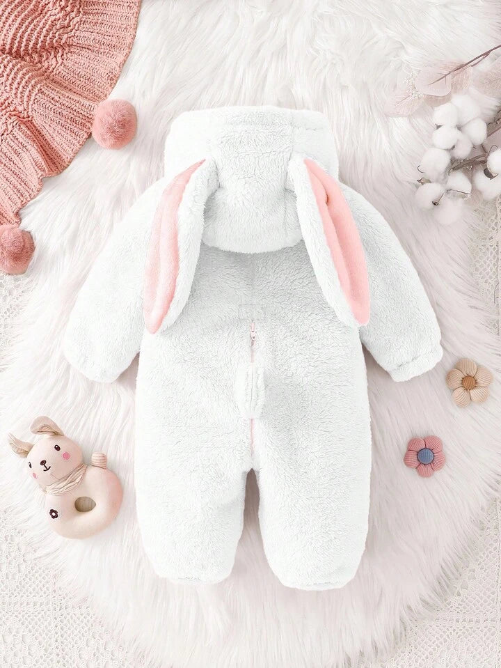 Baby Fleece Hooded Rabbit Romper – 3D Bunny Ears | Long Sleeve & Pants Set (Age Newborn-24M)