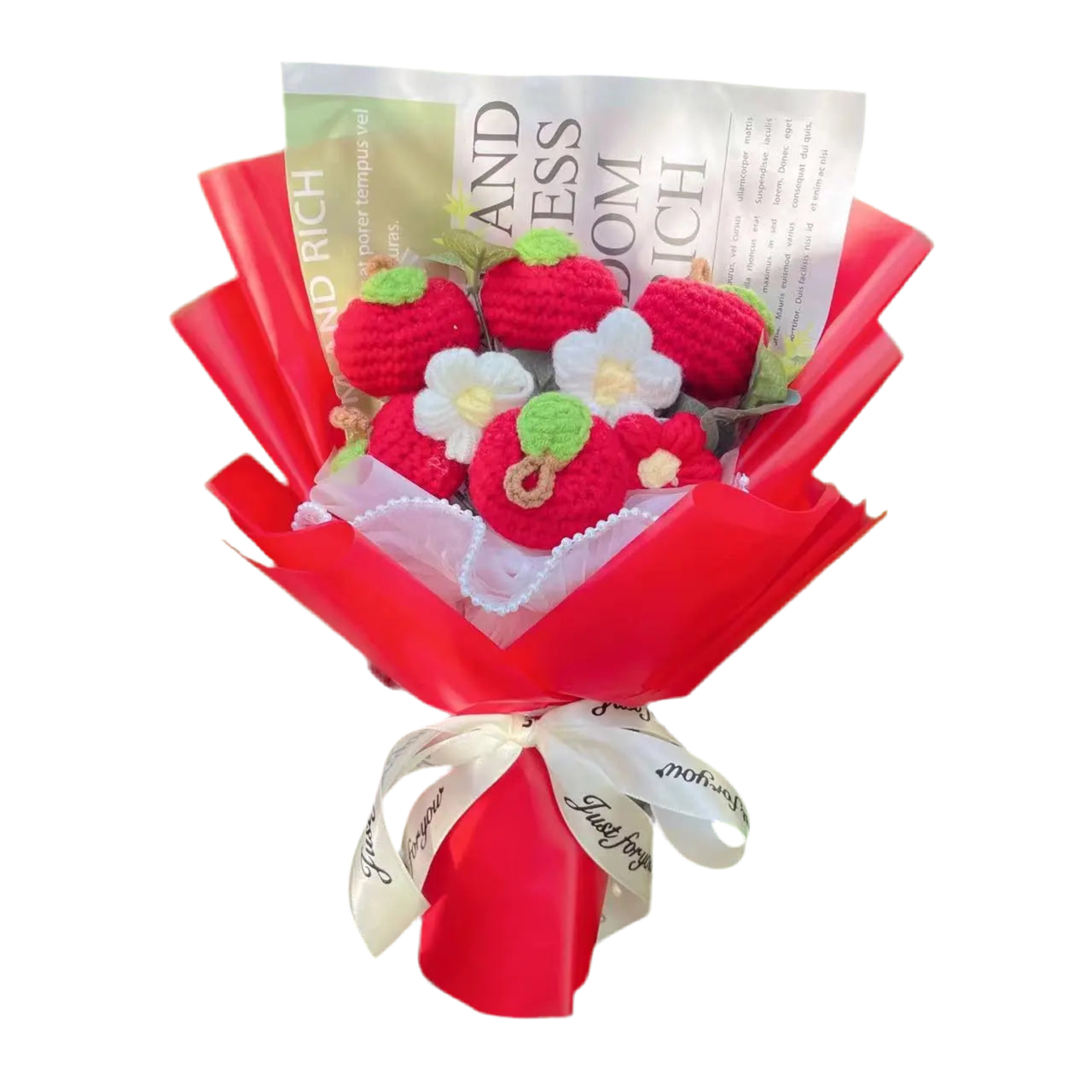 Plush Strawberry & Orange Stuffed Flower Gift Bouquets – 40cm | Fruit Plush Arrangement - Valentines Gift
