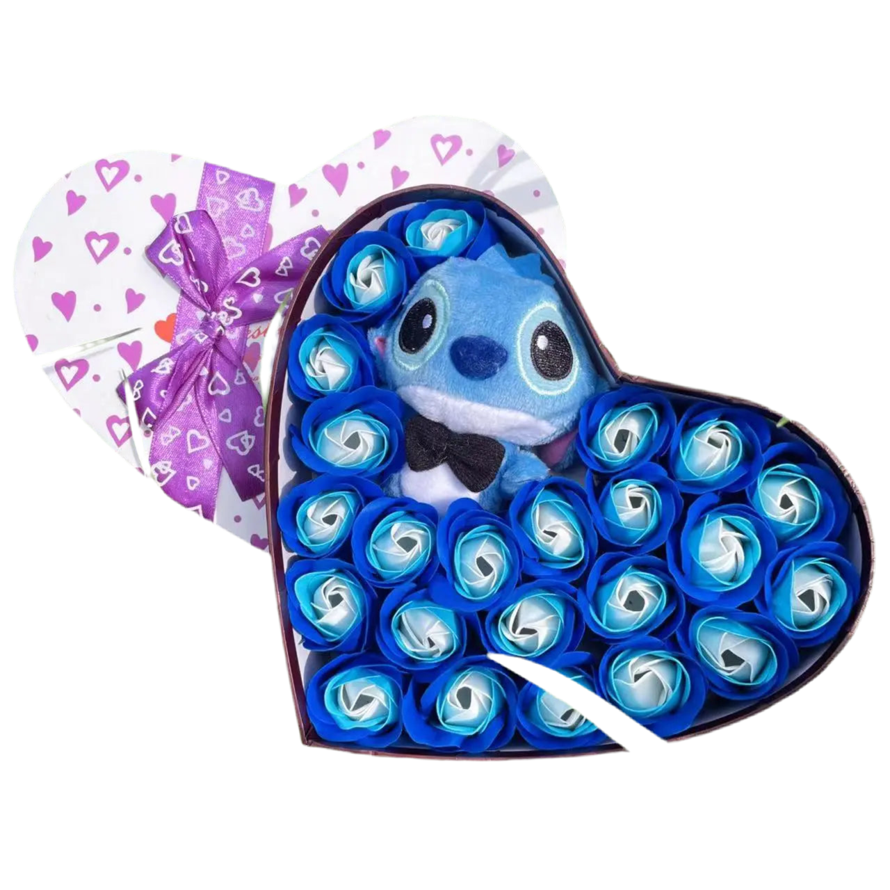 Stitch Plush Flower Heart Gift Box | Kawaii Disney-Inspired Keepsake Light Blue