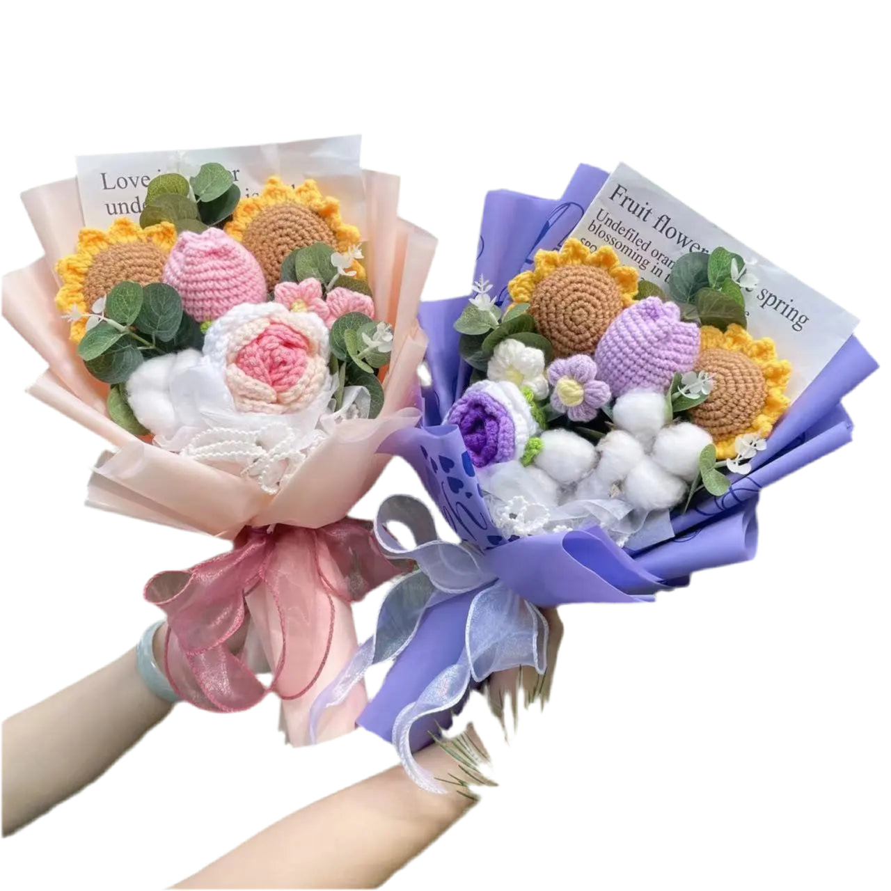 Plush Knitted Flower Gift Bouquet – Sunflowers, Tulips & Roses | Crochet Arrangement in Gift Box