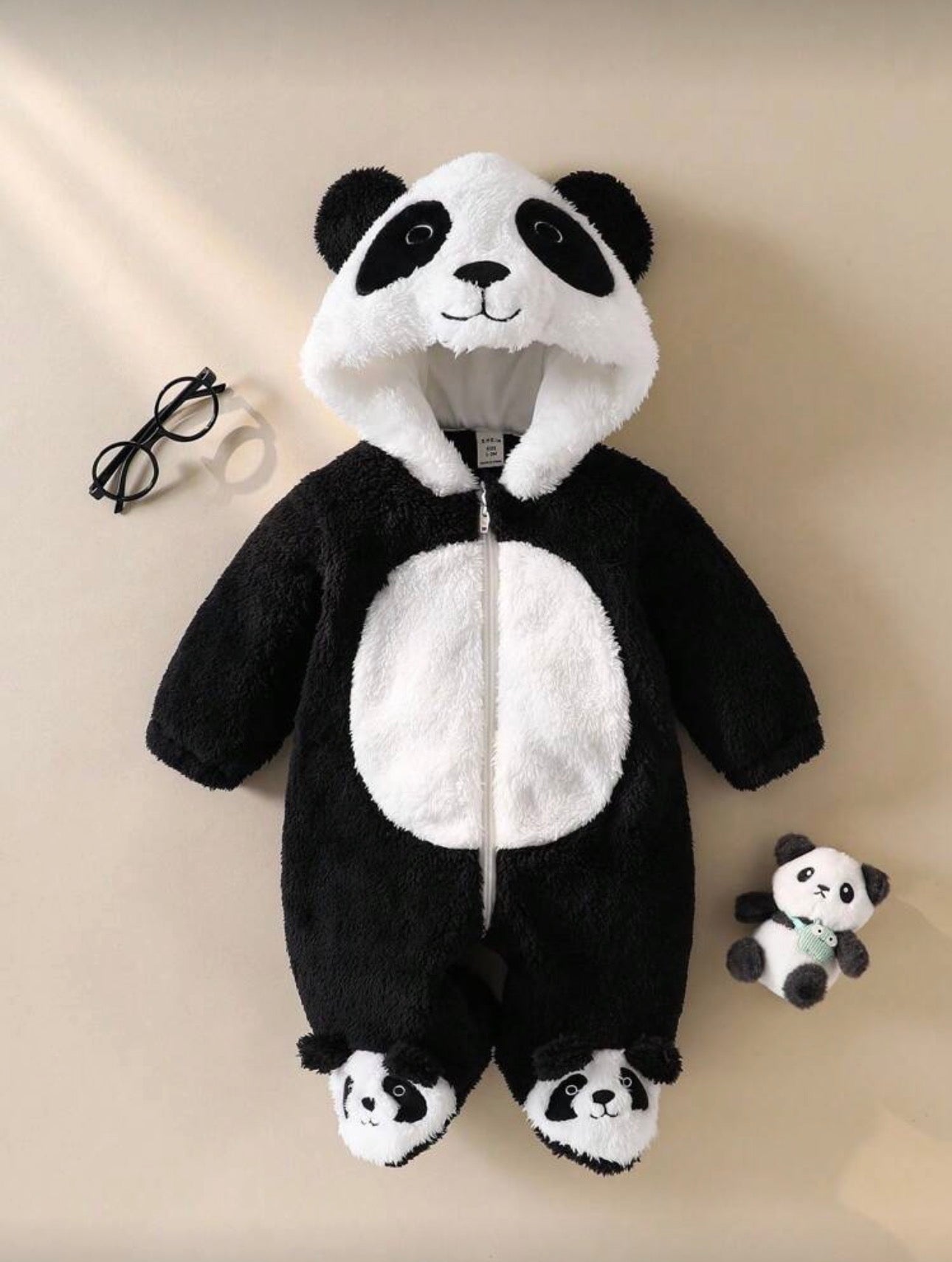 Baby Panda Costume Outfit Set – Plush Long Sleeve Jumpsuit & 3D Embroidered Hat | Age Newborn - 9M