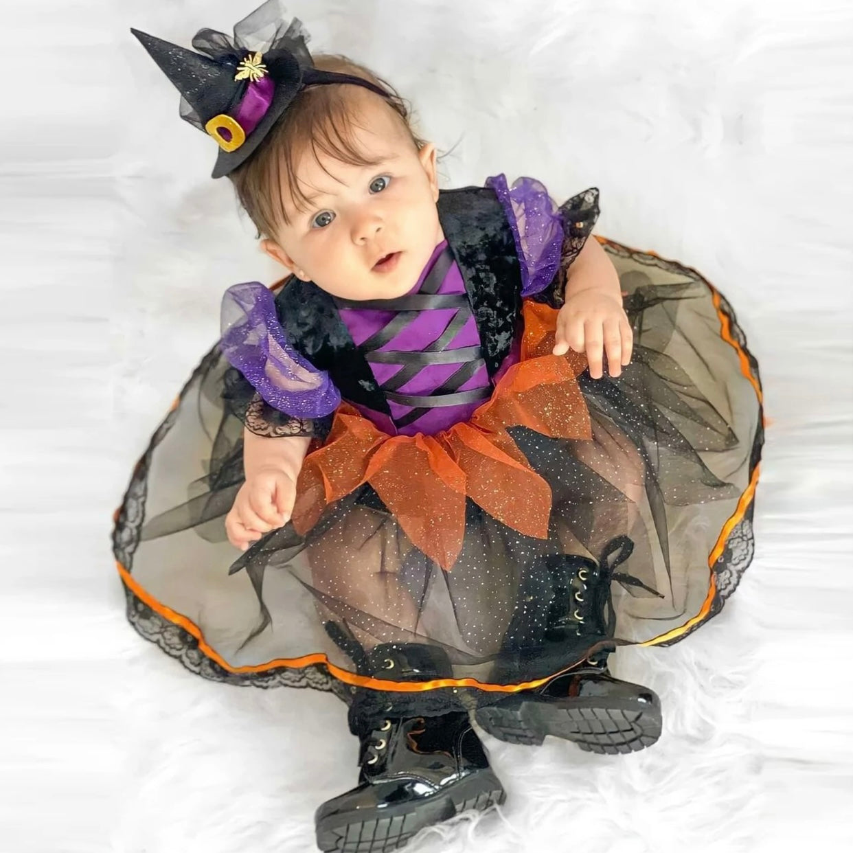 Baby Girls Witch Costume Romper Dress (Age Newborn - 18M) Black