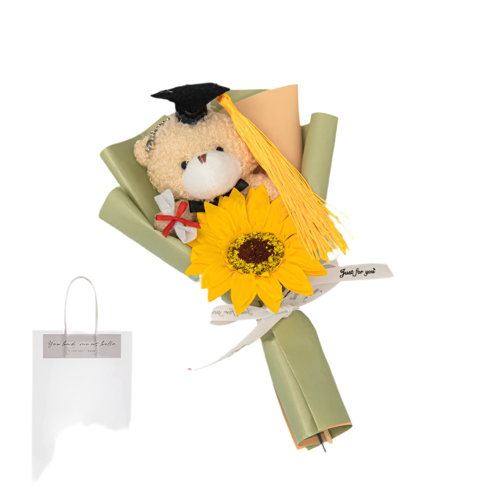 Handmade Graduation Plush Teddy Bear Flower Gift Bouquet Green - 23cm
