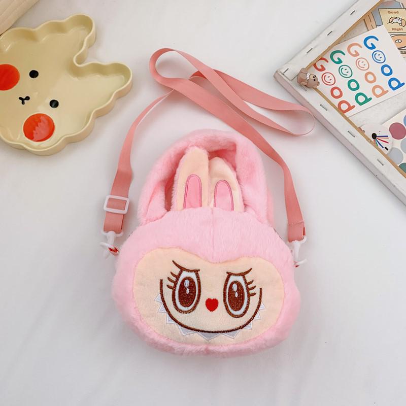 Labubu Kids Plush Crossbody Bag | Cute Mini Cartoon Shoulder Bag • Soft Plush Purse for Children Pink