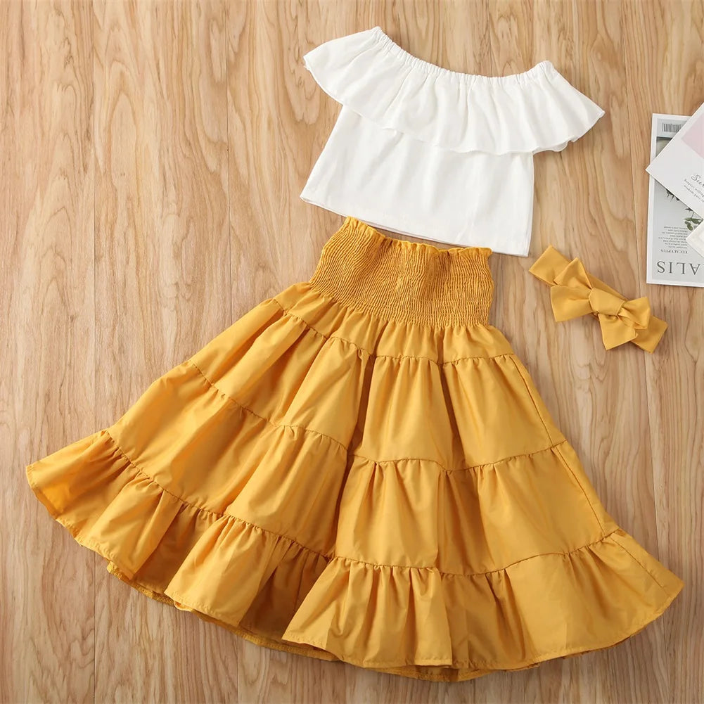 Girls Off Shoulder Top & Ruffle Gypsy Maxi Skirt (Age 3-7YRS)