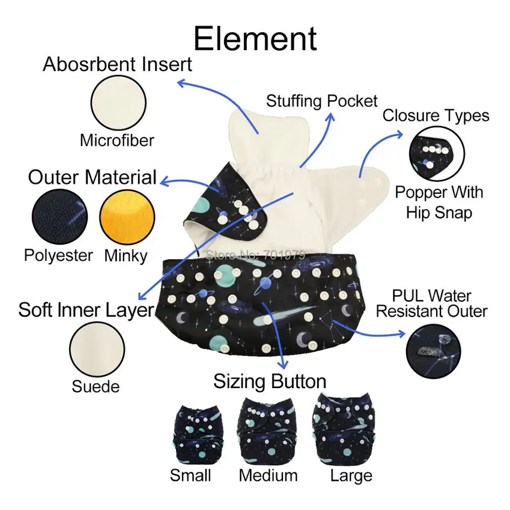Washable Baby Nappy Eco-friendly With Microfiber Insert