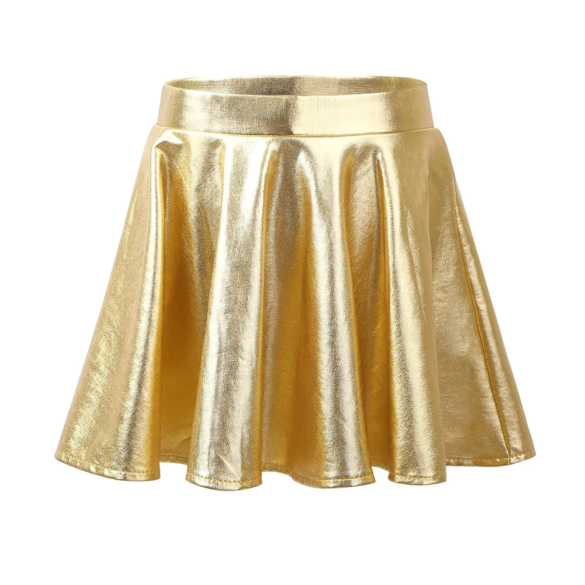 Girls Glossy Metallic Flared Pleated A-Line Miniskirt (Age 6-12 YRS)