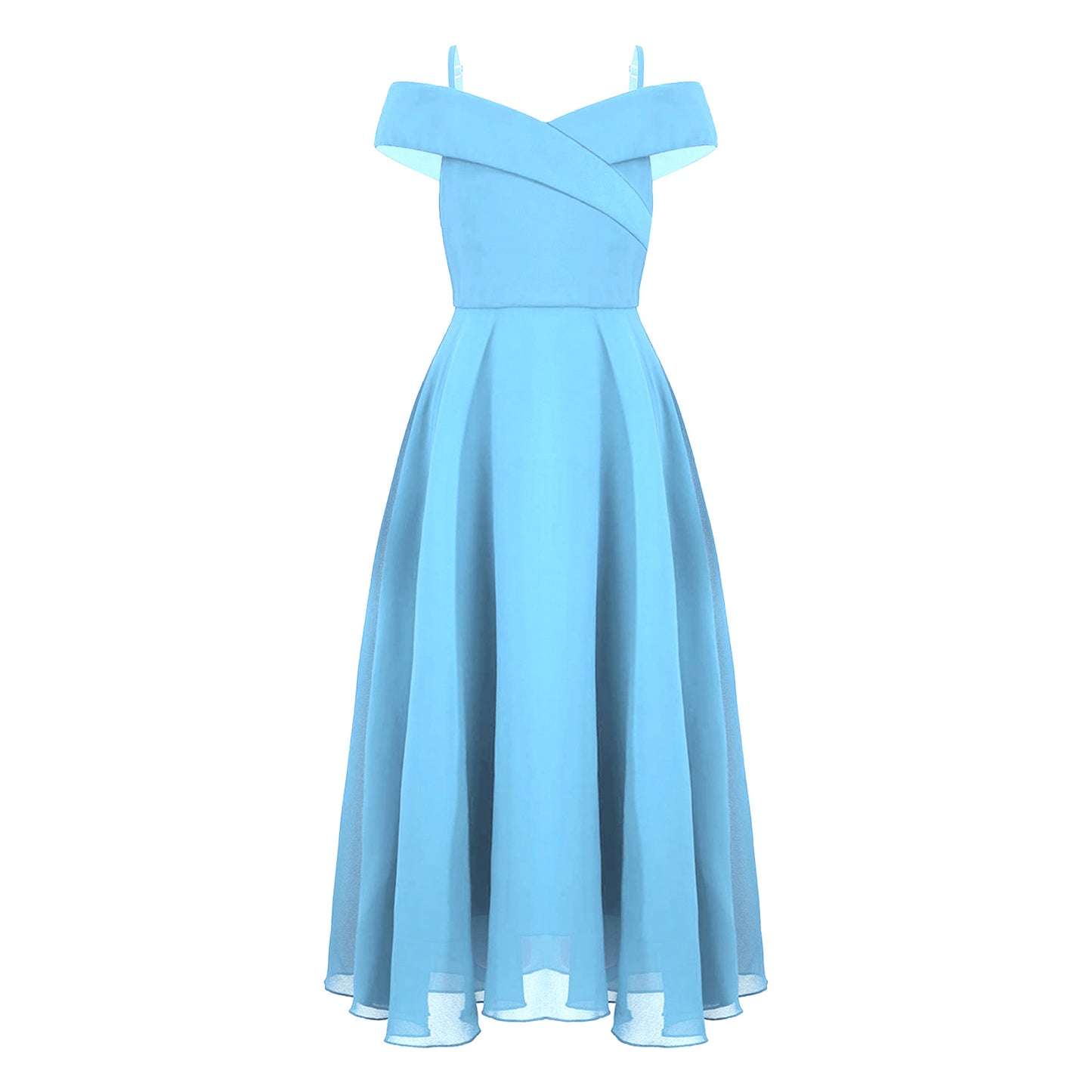 Girls Chiffon Off-the-Shoulder Adjustable A-Line Dress (Age 4-16 YRS)
