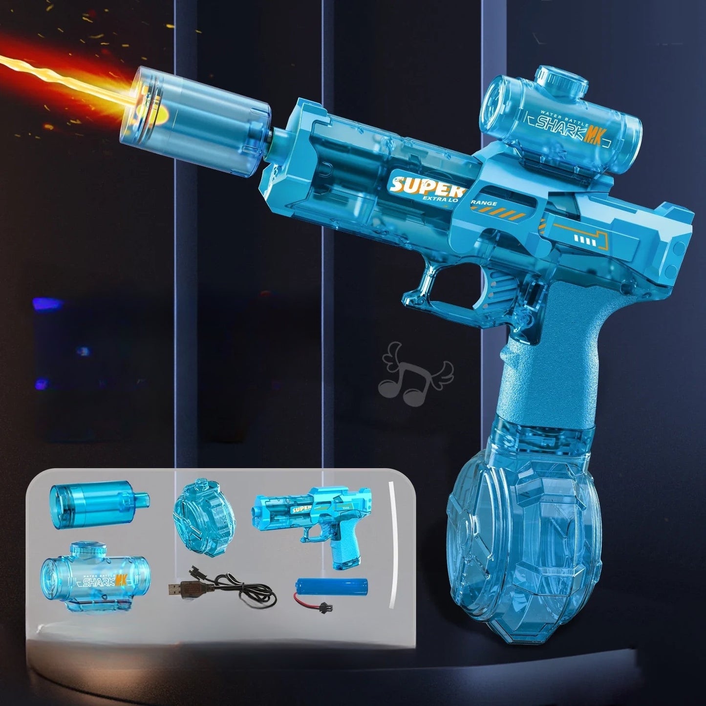Led Electric Water Gun Toy Automatic Sensor Lights Pistol Blue