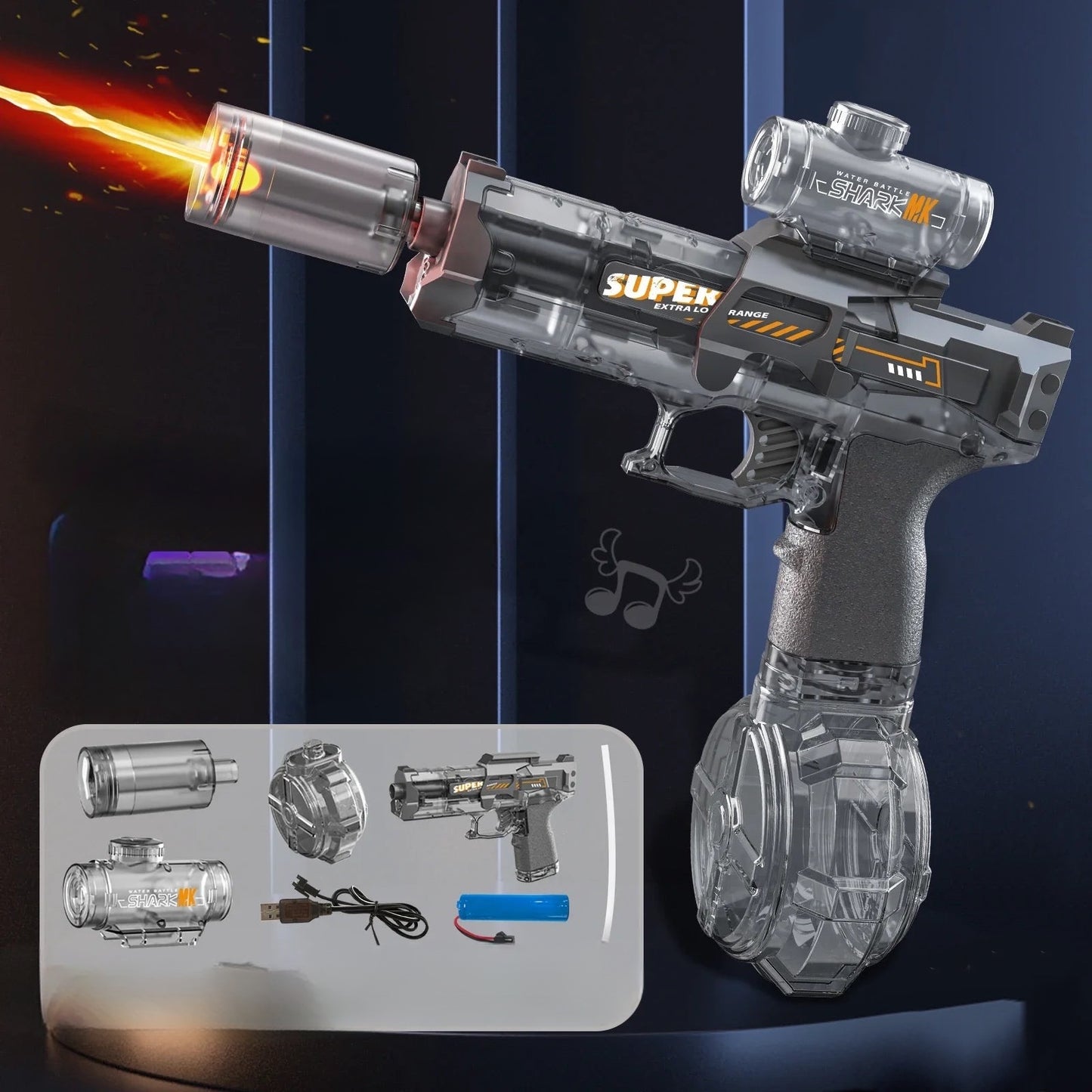 Led Electric Water Gun Toy Automatic Sensor Lights Pistol Gray