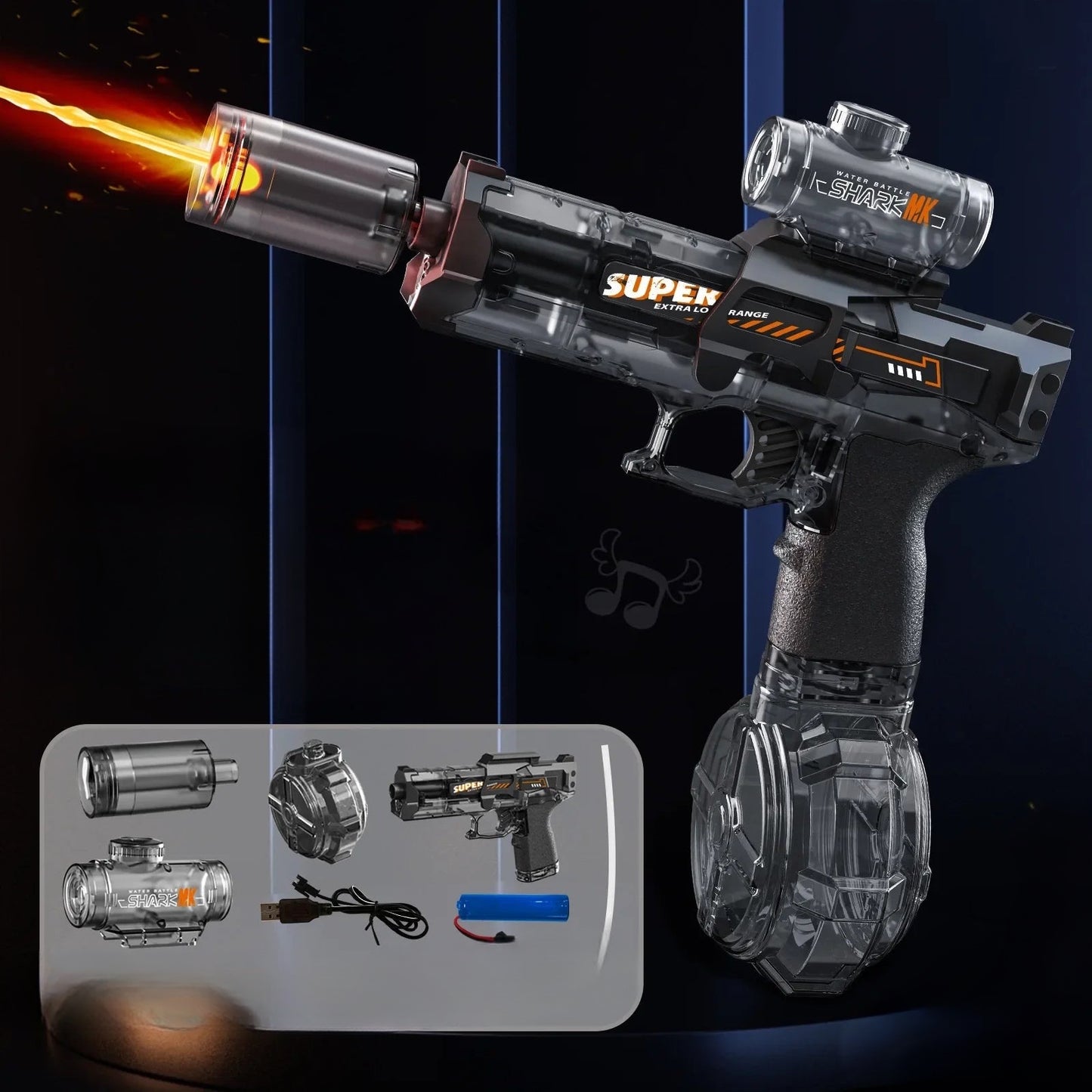 Led Electric Water Gun Toy Automatic Sensor Lights Pistol Black