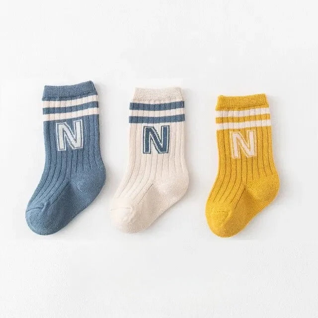3Pairs/Lot Baby Letter Socks Knit Soft Cotton Sock Kids Long Knee High Socks Infant Toddler Baby Boys Girls Cute Stripe Socks 3 Pair socks B