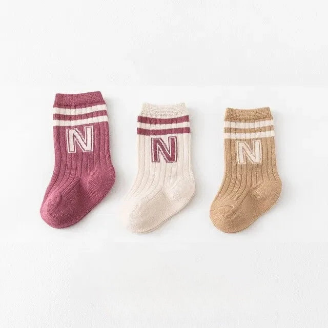 3Pairs/Lot Baby Letter Socks Knit Soft Cotton Sock Kids Long Knee High Socks Infant Toddler Baby Boys Girls Cute Stripe Socks 3 Pair socks A