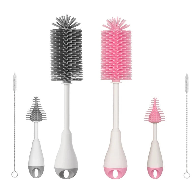 Silicone Baby Bottle Brush Cleaning 360 Degree Rotation Grey3Pink2