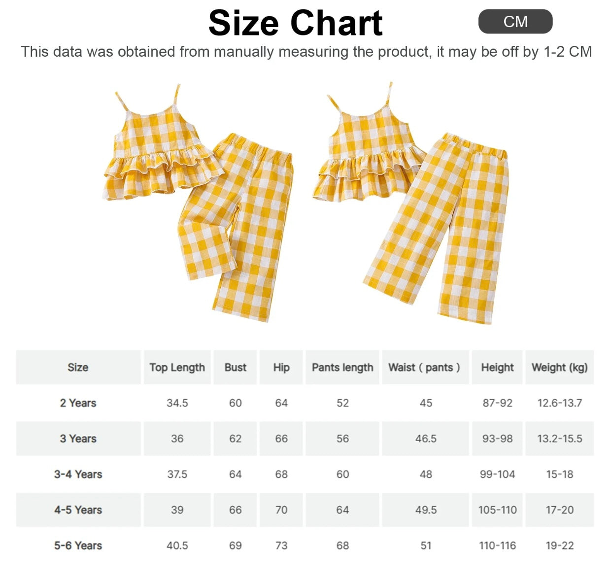 Girls Yellow Checked Top & Trousers (Age 3-6 YRS)