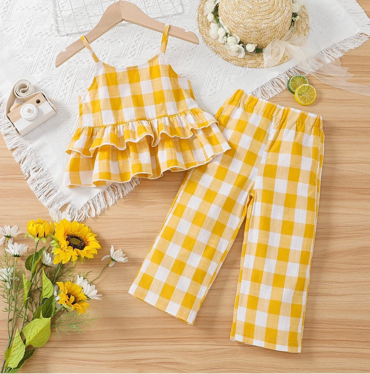 Girls Yellow Checked Top & Trousers (Age 3-6 YRS)